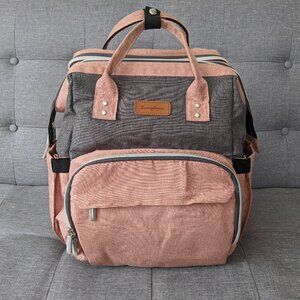 SOLD! Grey/Pink Diaper Bag Backpack with Changing Station
